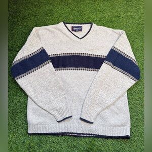 Vintage Liberty by Exacta Knit Sweater Men’s Large USA Made 90s Y2K Gray Navy